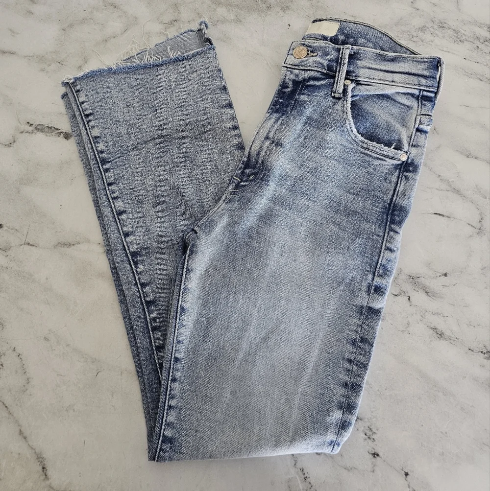 MOTHER The Insider‎ Crop Step Fray Flare High Blue Distressed Jeans 26 Preowned